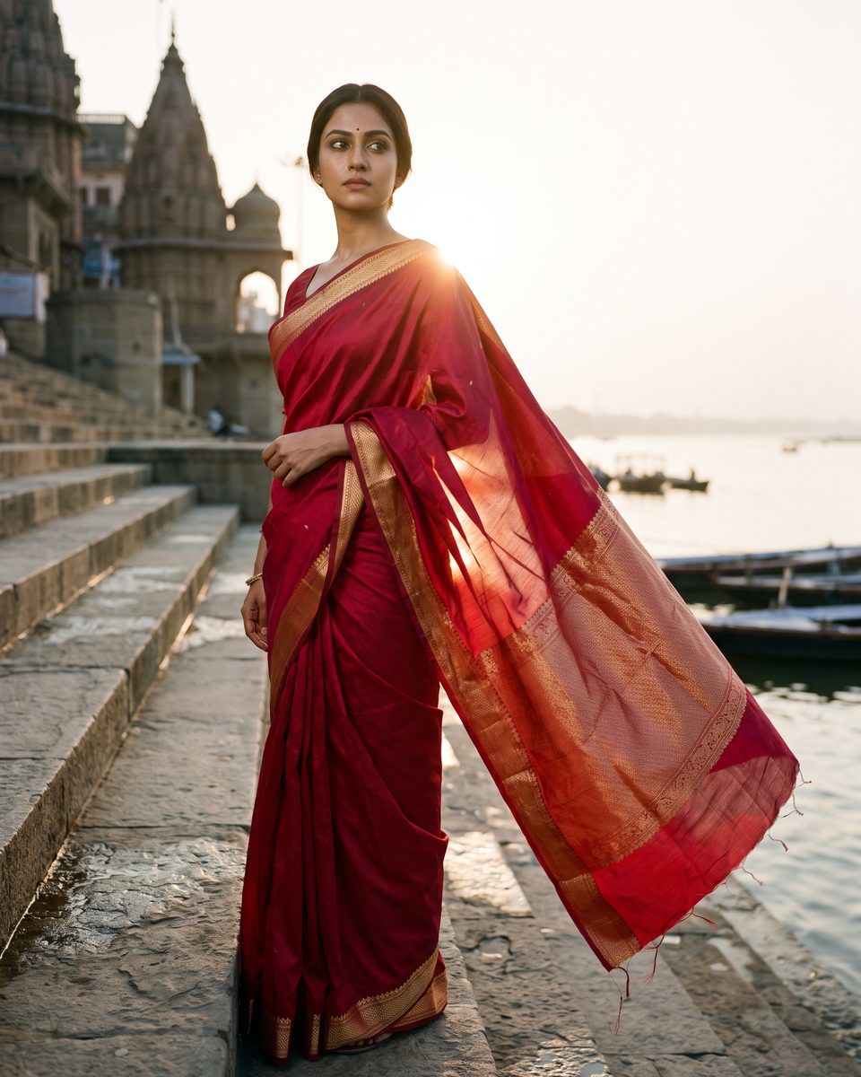 Same saree portrait, prompt written by Real Prompt